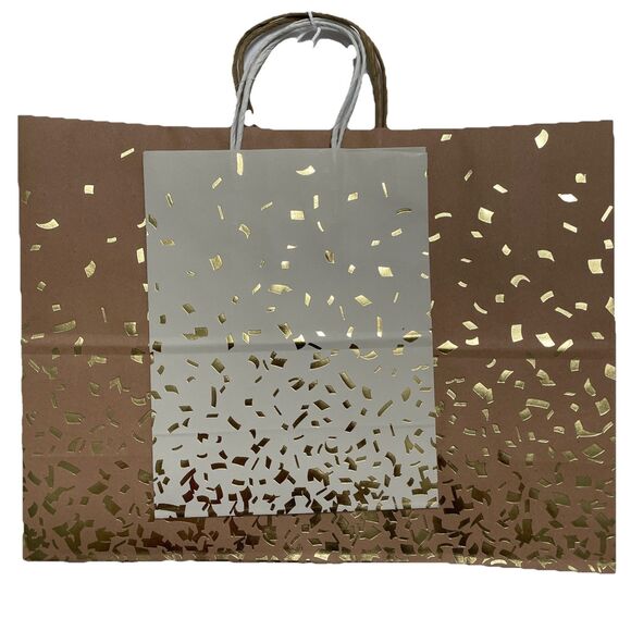 Spritz Gift Bags Brown Gold Foil Specks Set Of 2 All Occasions Recycled NWT - Picture 5 of 7